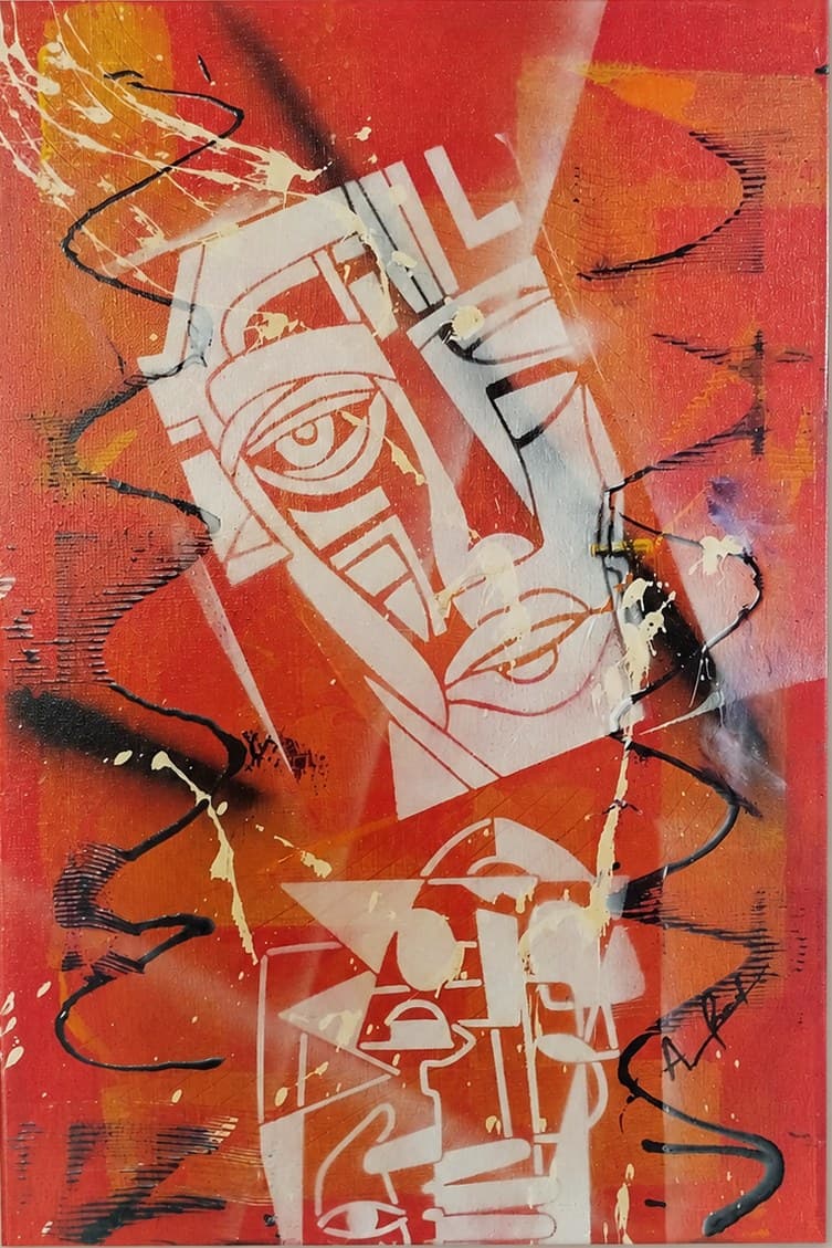 The Mask — toile abstraite d'Alfred, accrochée dans la salle