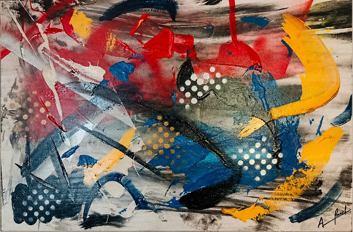 Brouillard — toile abstraite d'Alfred, accrochée dans la salle