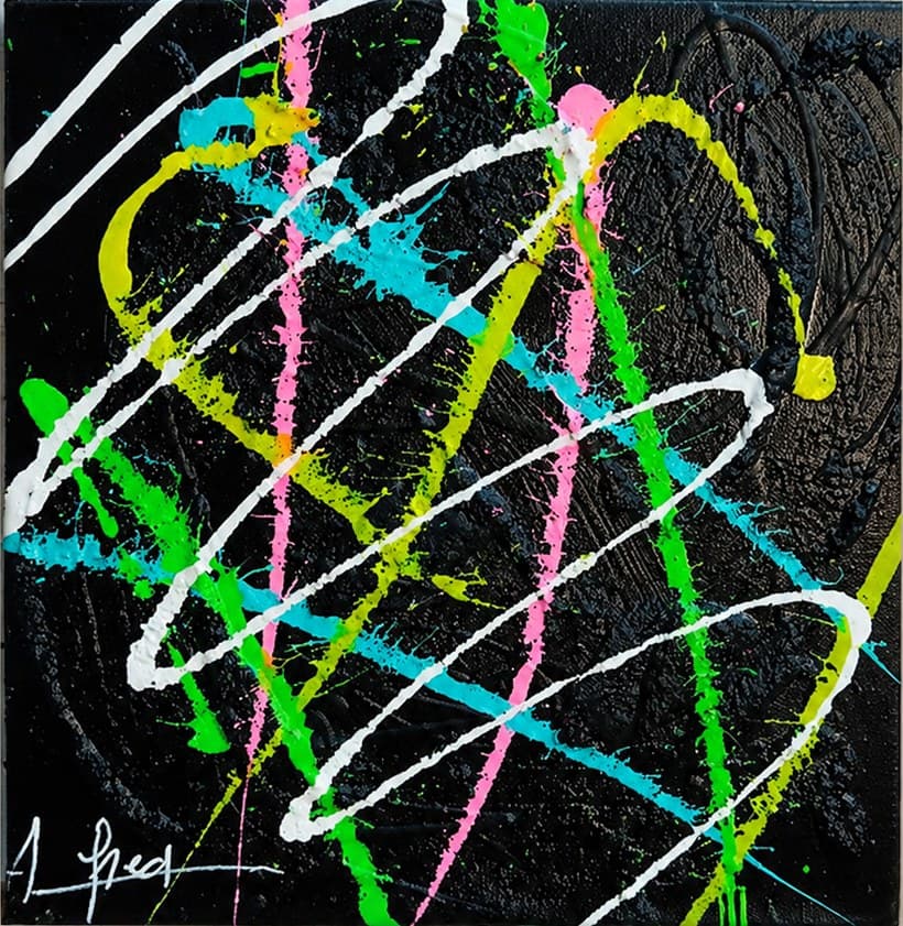 Ondes — toile abstraite d'Alfred, accrochée dans la salle